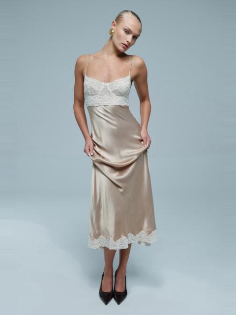 BARDOT Tzariana Satin Lace Midi Dress In Golden