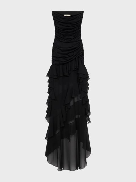 JERSEY BUSTIER DRESS WITH CHIFFON FLOUNCES