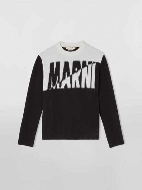 Marni MERINO WOOL JERSEY SWEATER WITH MARNI JACQUARD LOGO