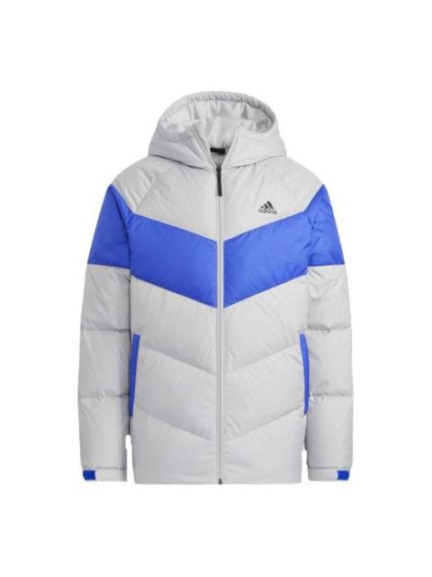 Men's adidas Outdoor Sports Colorblock Hooded With Down Feather Gray Jacket H20791