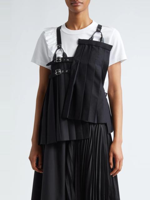 Asymmetric Pleated Wool Gabardine Harness Top