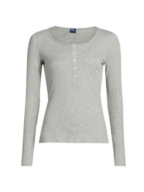 Polo Ralph Lauren Women's Long & Lean Henley Shirt - Heather Grey