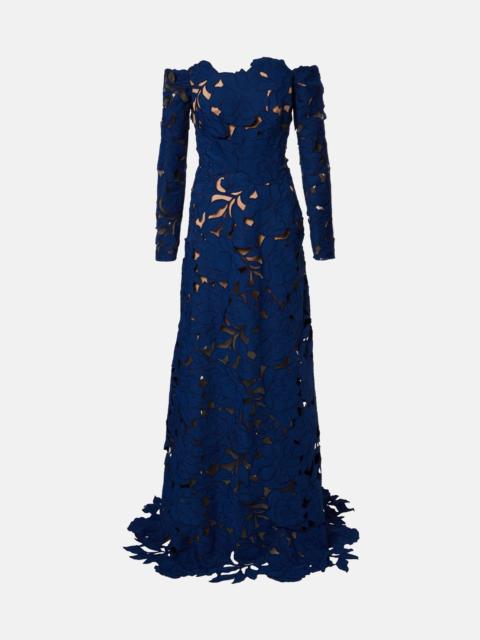 COSTARELLOS Off-shoulder guipure lace gown