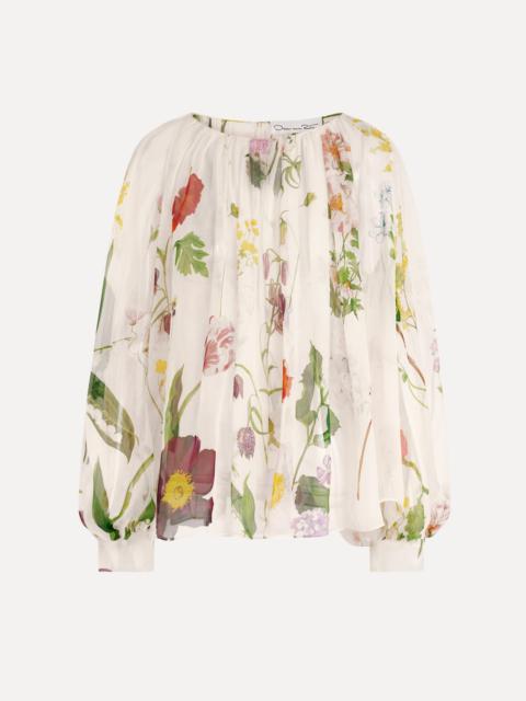 Oscar de la Renta MIXED BOTANICAL SILK CHIFFON BLOUSE