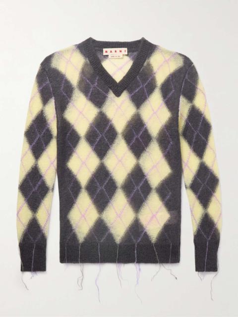 Marni Slim-Fit Fringed Argyle Mohair-Blend Sweater