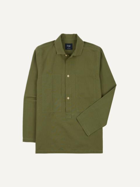 Drake's Green Vintage Cotton Spread Collar Popover Shirt
