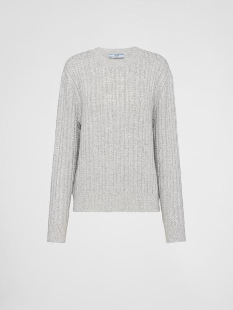 Wool and cashmere crew-neck sweater with rhinestones
