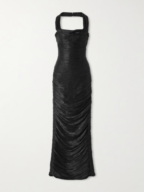 MARMAR HALIM Ruched Plissé Halterneck Gown
