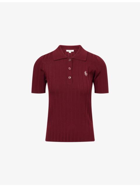 Sporty & Rich Brand-Logo Ribbed Woven Polo Top