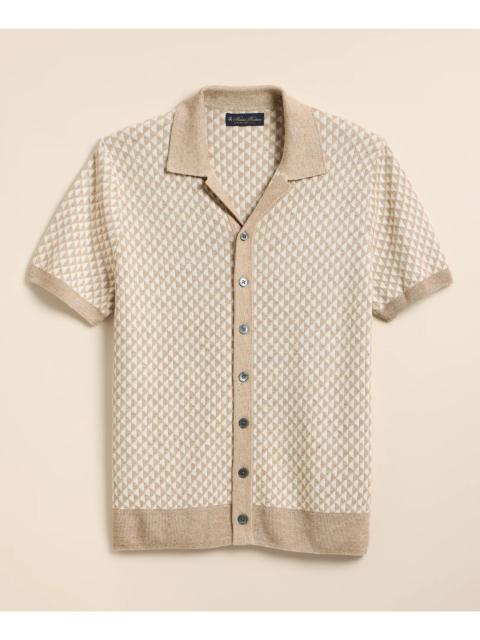 Brooks Brothers Linen-Cotton Jacquard Johnny Collar Cardigan