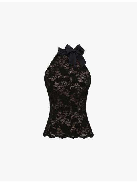 House of CB Natalya Detachable-Bow Stretch-Lace Top
