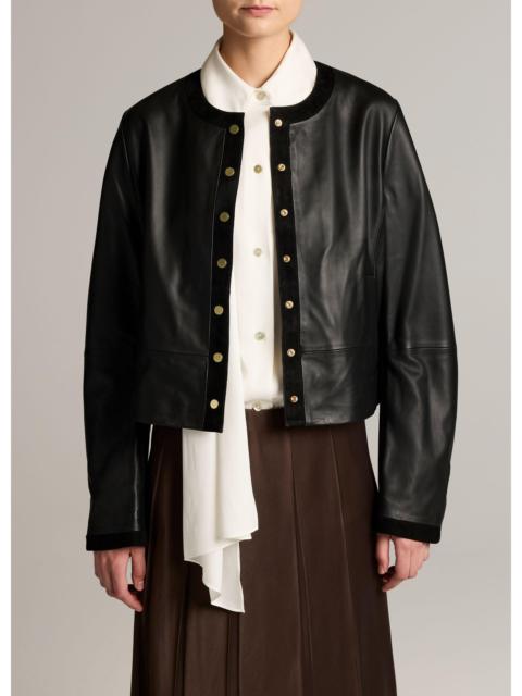 Vince Suede-Trimmed Leather Cropped Jacket