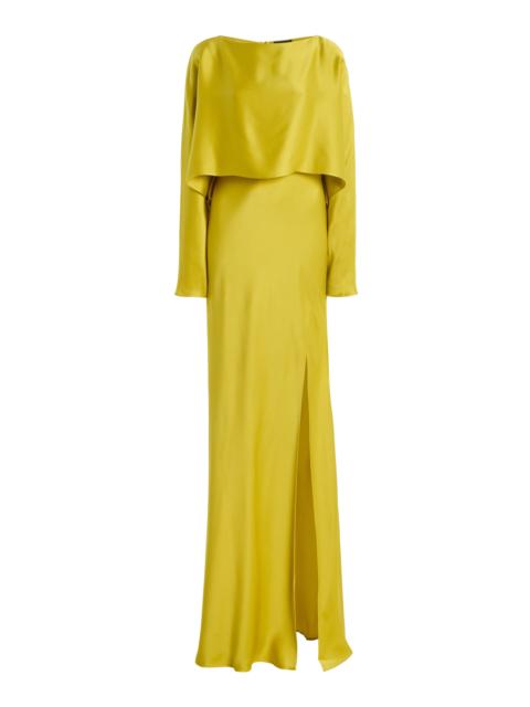 LAPOINTE Layered Satin Gape Gown yellow