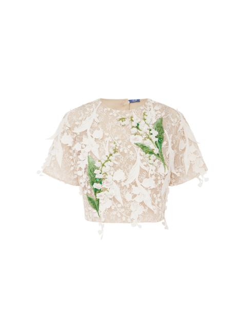 LEO LIN Indie Embellished Lace Top off-white