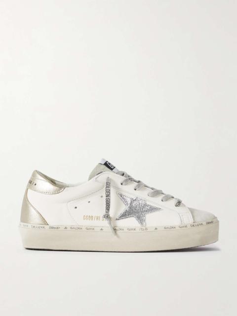 Golden Goose Hi Star distressed suede- and snake-effect-trimmed leather sneakers