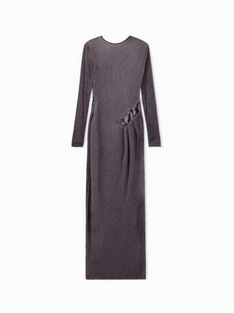 GIORGIO ARMANI DRESS PLEATED JERSEY WITH BACK V-NECK AND SEQUIN DETAIL
