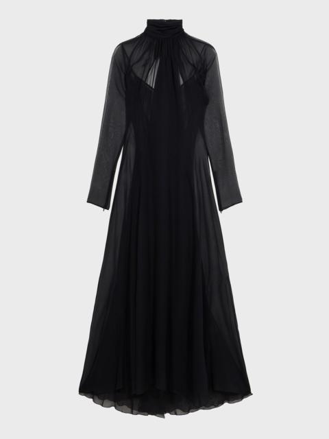 LONG SILK GEORGETTE DRESS WITH SCARF