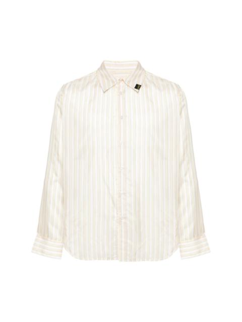 straight-collar striped satin shirt