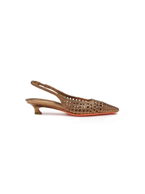 Santoni Women's gold woven leather low-heel slingback