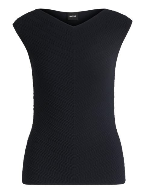 BOSS V-NECK TOP WITH KNITTED STRUCTURE