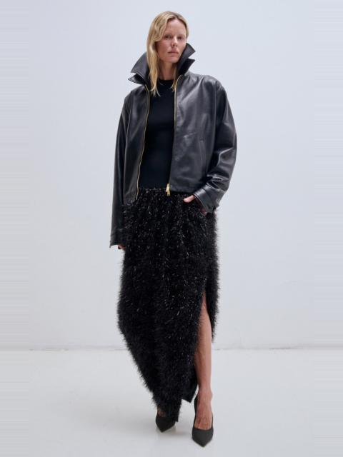 DARKPARK Mabel Leather Double-Collar Bomber Jacket black