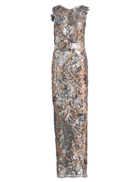 BRONX BANCO Women's Tokyo Sequin-Feather Sleeveless Gown - Dark Silver