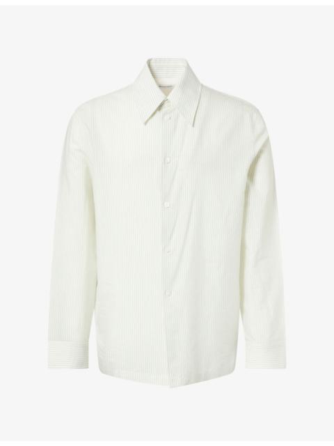 Bottega Veneta Brand-Embroidered Pinstripe Cotton-Blend Shirt