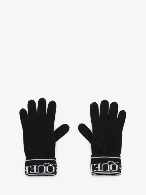 Alexander McQueen Women's McQueen Knit Gloves in Black/ivory