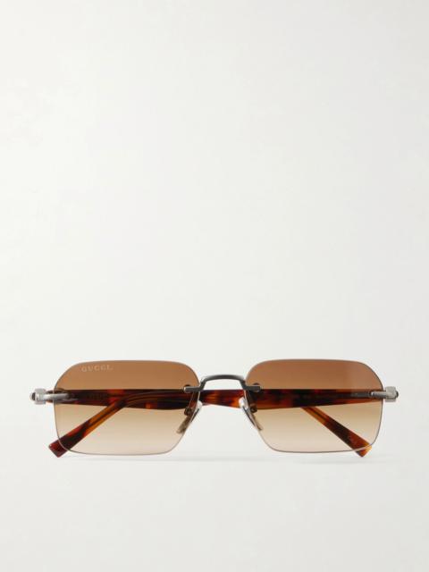 GUCCI Interlocking G-Detailed Rimless Square-Frame Silver-Tone Metal and Tortoiseshell Acetate Sunglasses