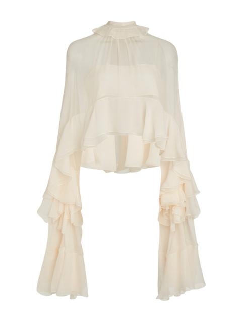 Ruffled Organic Silk Crop Top white