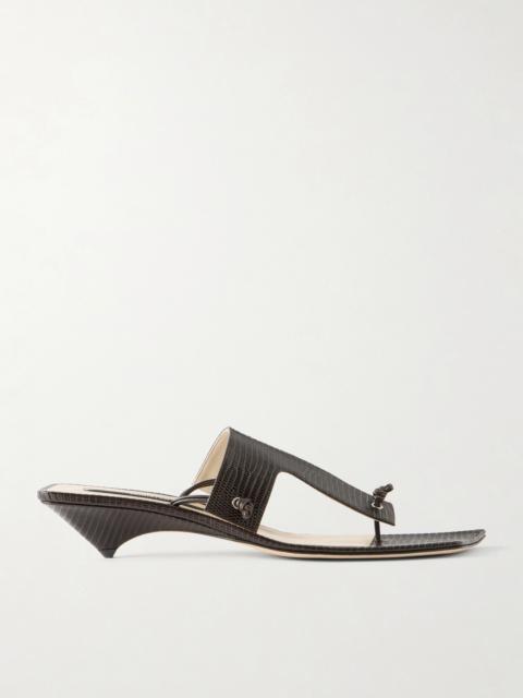 CHRISTEN Edge T-strap 35 Lizard-effect Leather Sandals