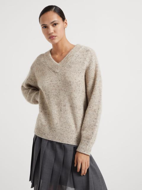 Flecked wool, mohair and linen English rib sweater with monili