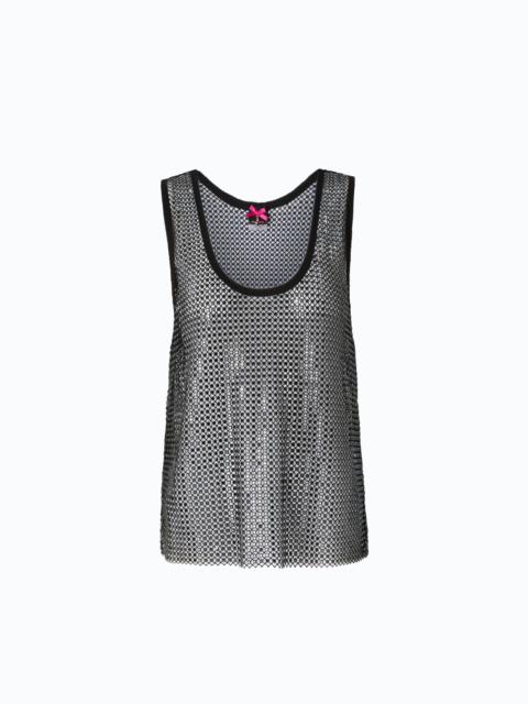 PINKO MESH-EFFECT VEST TOP WITH RHINESTONES