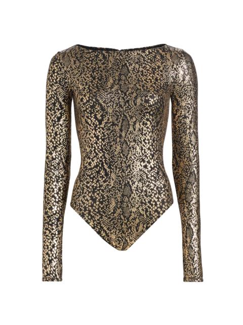 LAPOINTE Women's Boatneck Snake-Print Bodysuit - Pale Gold