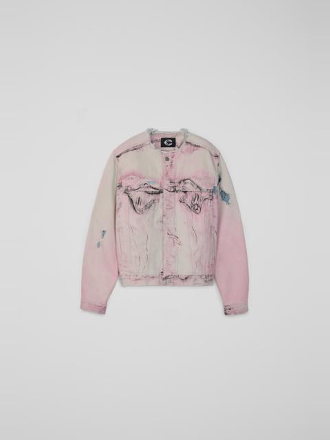 CAMPERLAB DISTORTED PRINT DISTRESSED DENIM JACKET