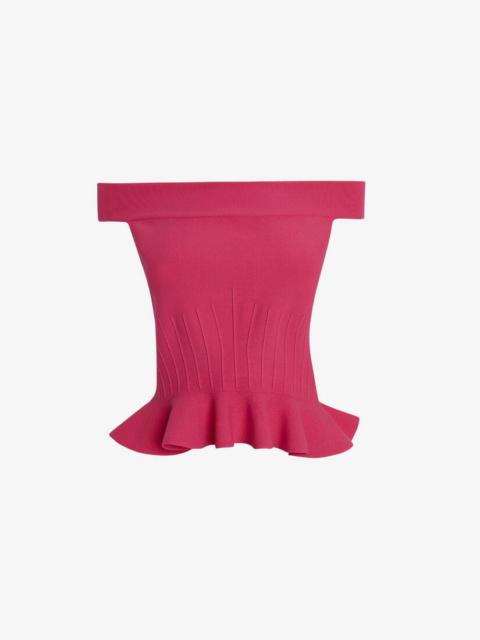 Off-the-shoulder Peplum Knit Top in Bobby Pink