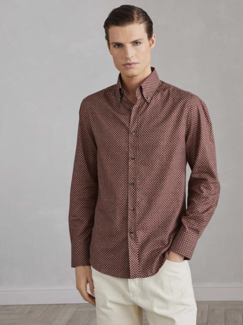 Rhombus print twill slim fit shirt with button-down collar