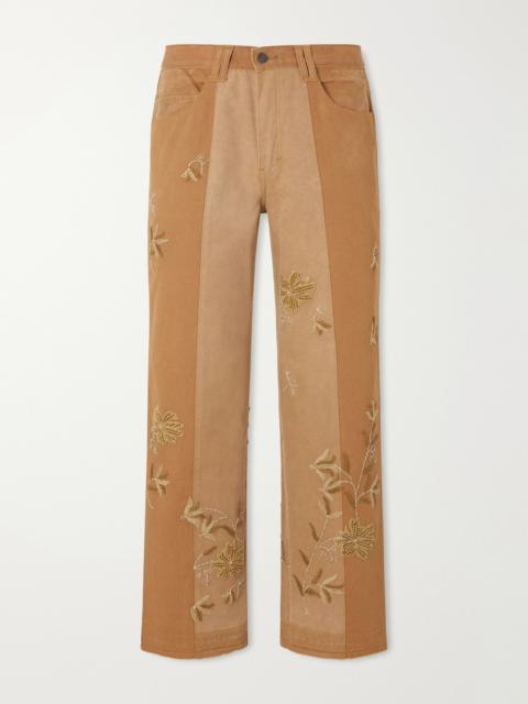 KARTIK RESEARCH Zardozi Bead-Embellished Embroidered Panelled Cotton-Canvas Trousers