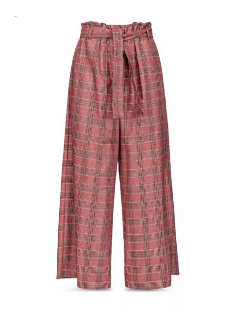 Belted Prince of Wales Wide-Leg Trousers