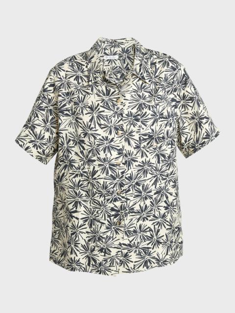 Isobel Flowers-Print Short-Sleeve Linen Button-Down Shirt