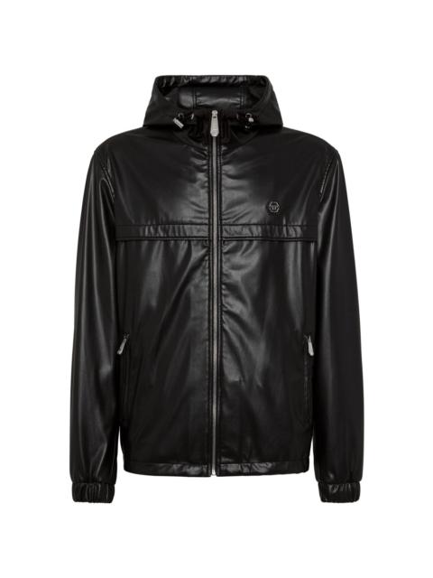 PHILIPP PLEIN logo-appliquÃ© hooded leather jacket