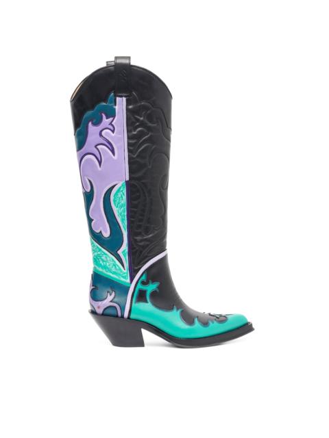 GABRIELA HEARST Hand Painted Capitana Cowboy Boot in Purple Multi Leather