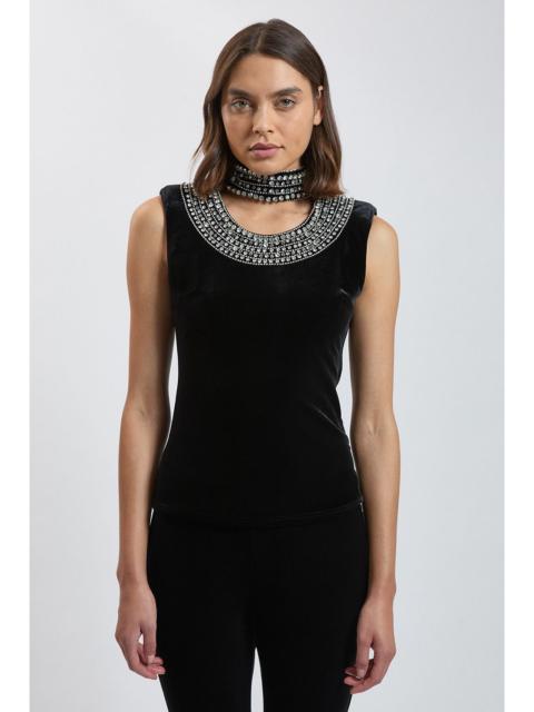 KAREN MILLEN Crystal Trim Velvet Top