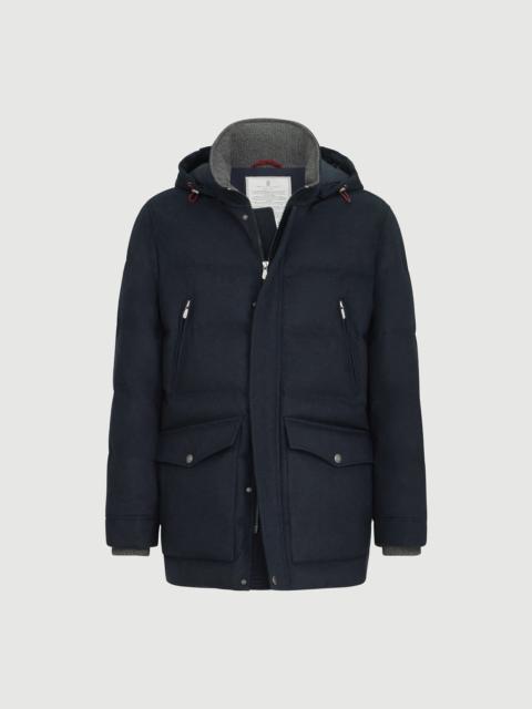 Brunello Cucinelli Bonded wool flannel down parka with detachable hood