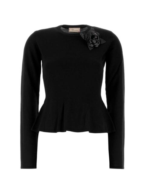 Blumarine floral-appliqué peplum sweater