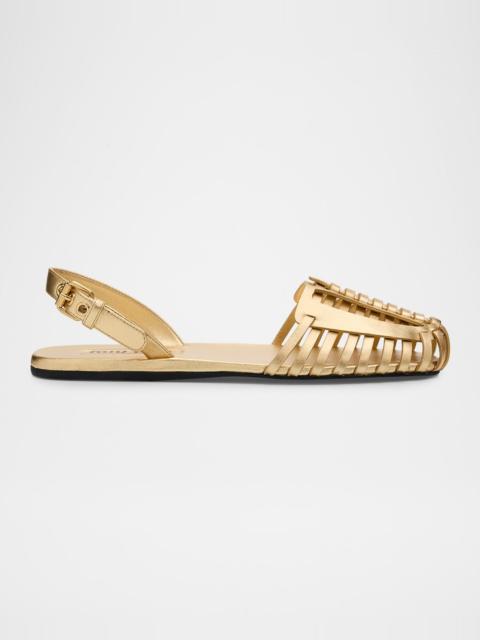 Miu Miu Huarache Metallic Leather Slingback Flats