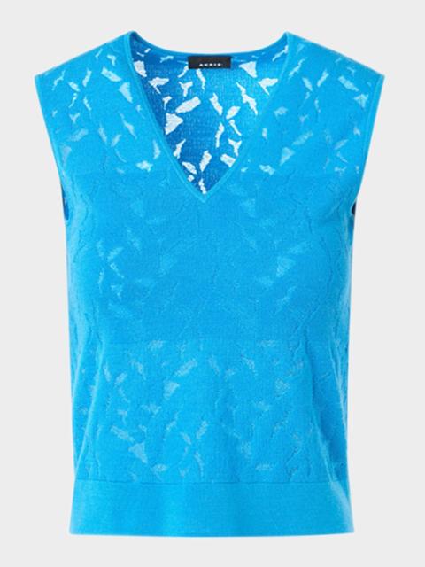 AKRIS Whitecaps Knit V-Neck Vest