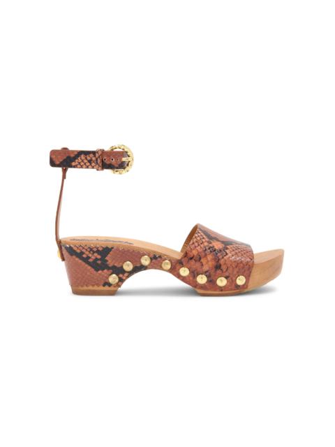 Esti Studded Python-Effect Leather Clog Sandals python