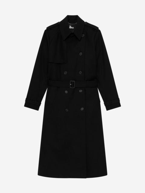 The Kooples LONG BLACK COTTON TRENCH COAT