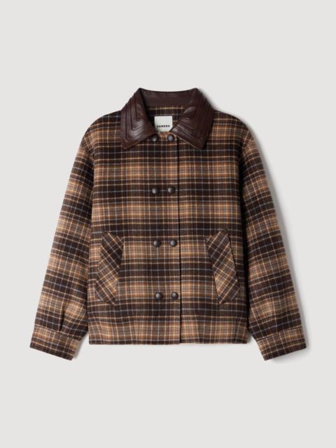 Sandro CHECK JACKET WITH LEATHER COLLAR